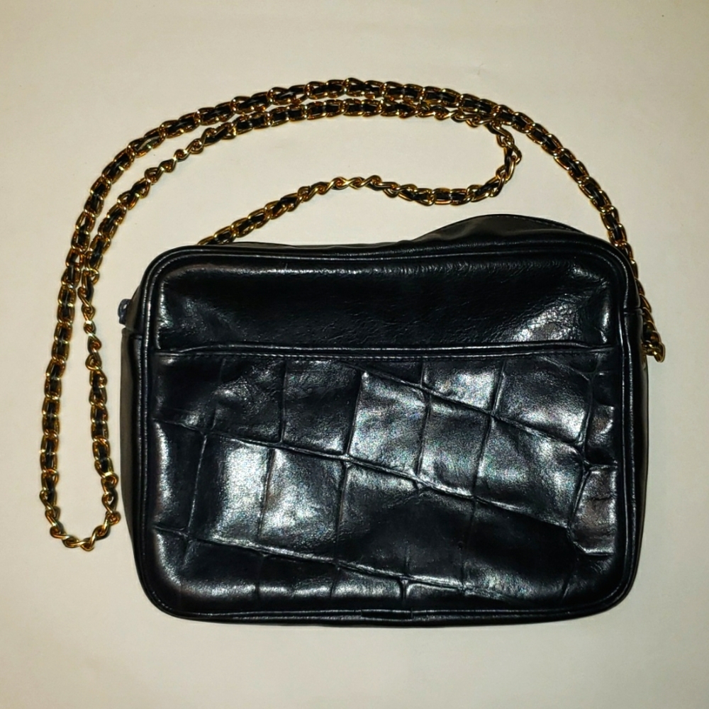 Small dark blue cross body genuine leather bag